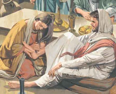 Mary, physically touching Him, washing His feet, anointing Him with oil